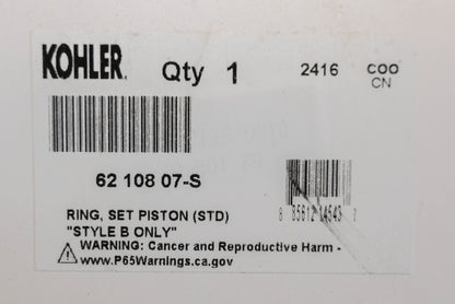 Kohler 62 108 07-S, 6210807S Piston Ring Kit NOS