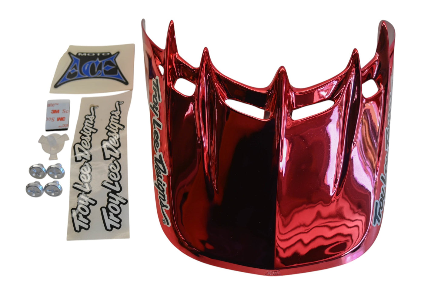 Troy Lee Designs 0670-0413, 06700413 Red Chrome Universal Moto Ace Visor Kit NOS