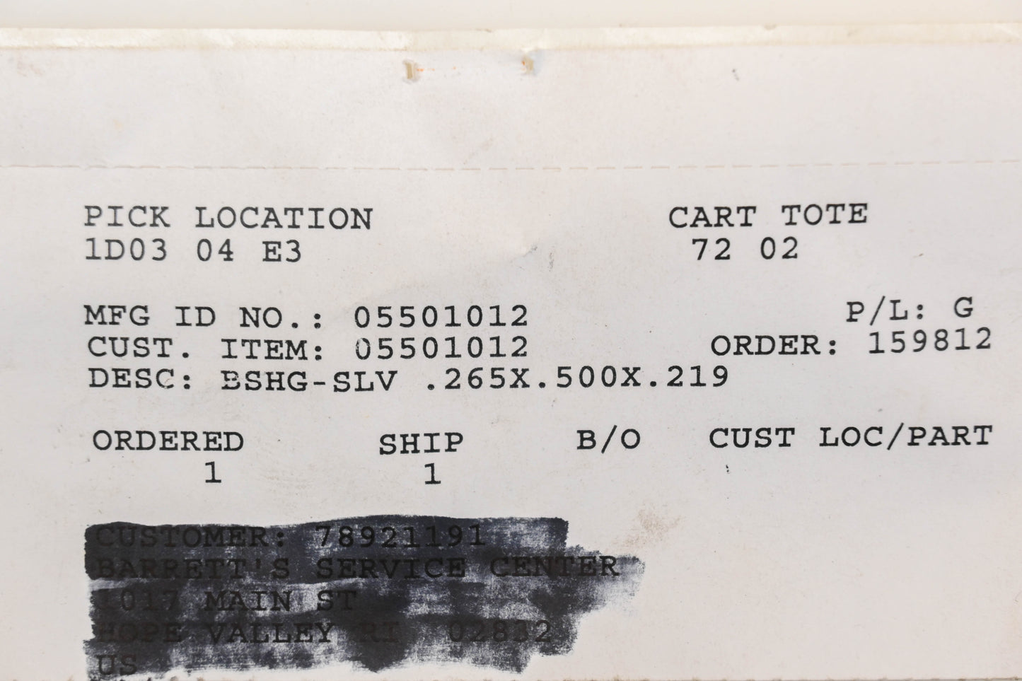 Ariens 05501012 Sleeve Bushing NOS