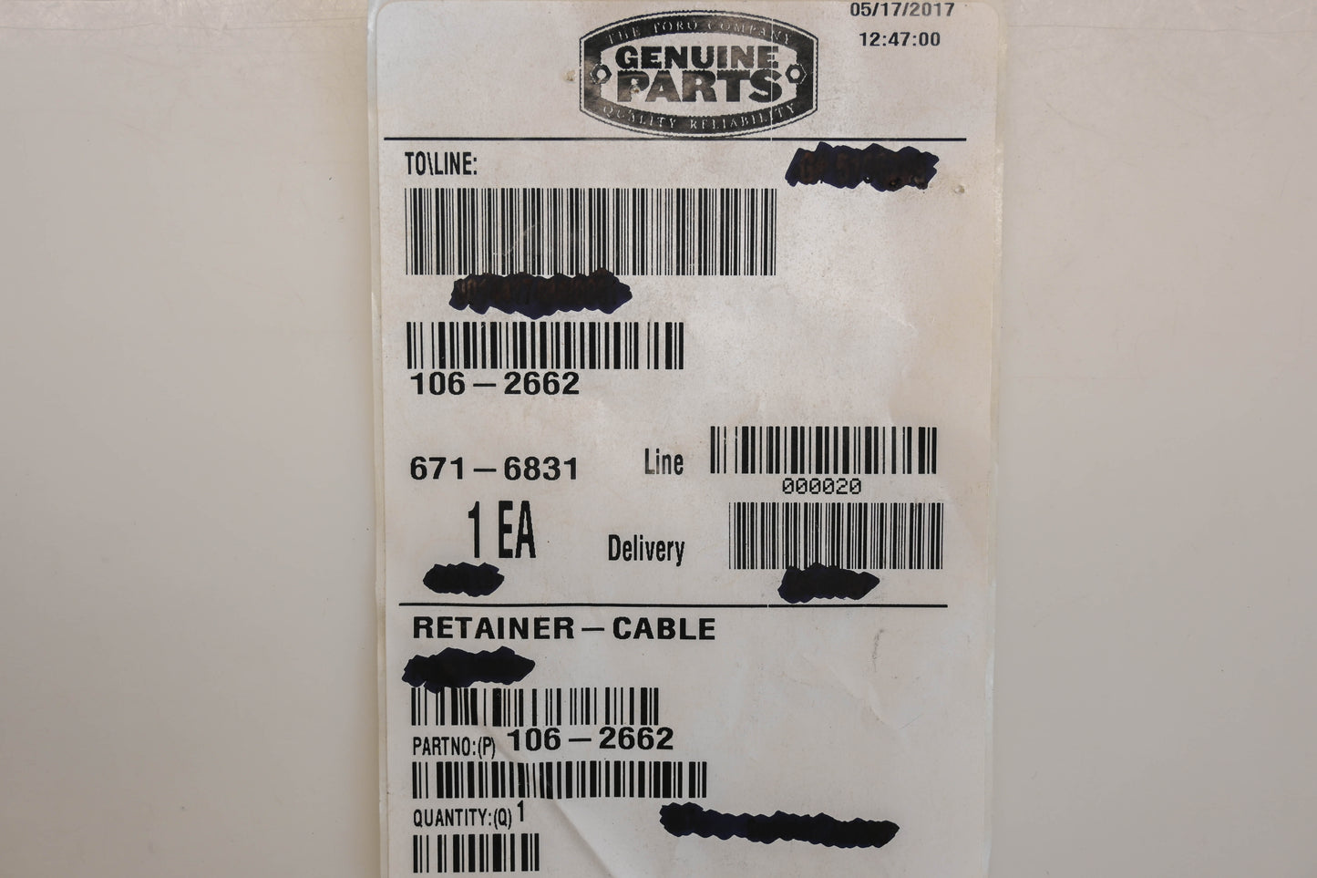 Toro 106-2662 Cable Retainer NOS