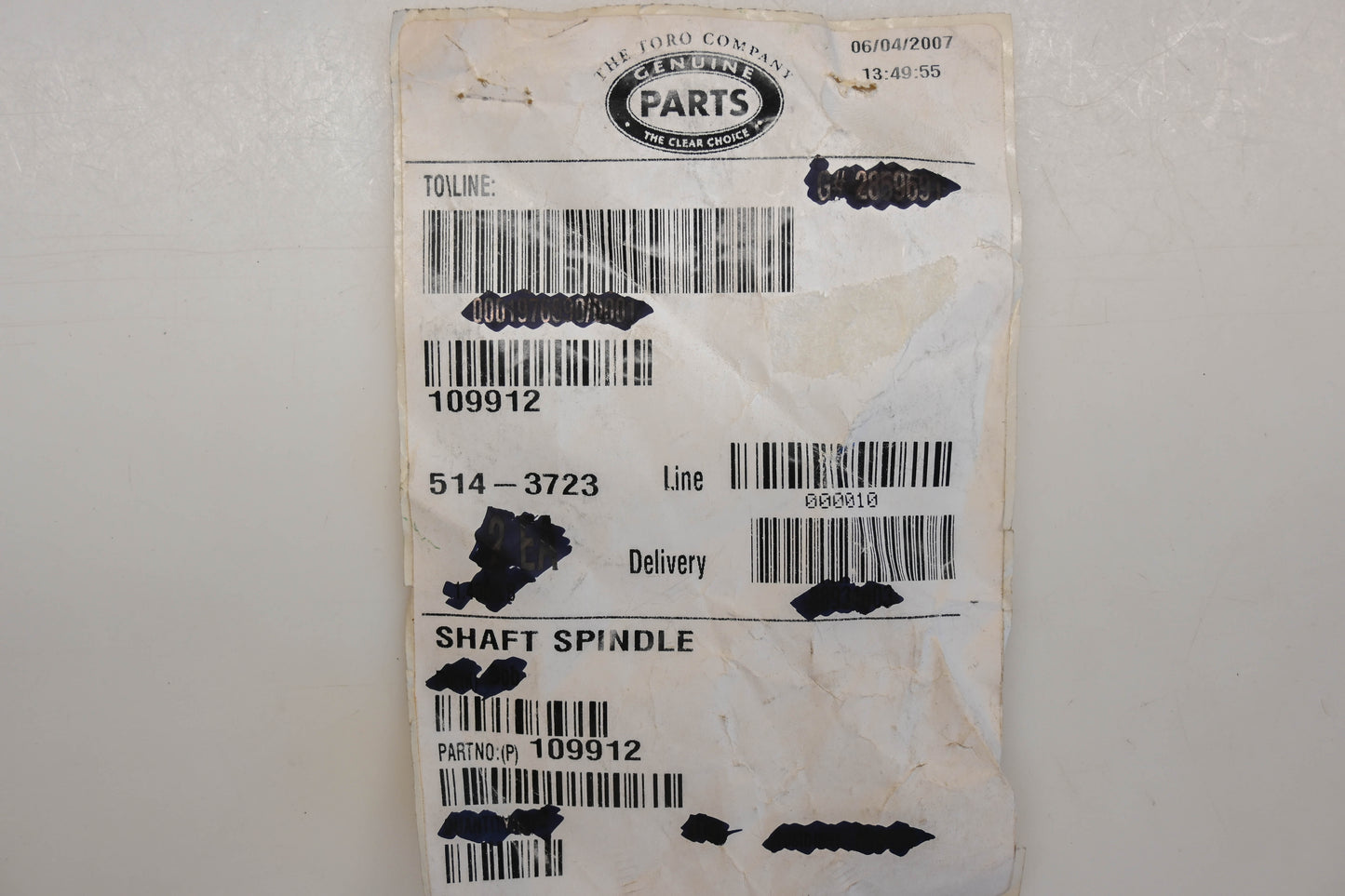 Toro 109912 Spindle Shaft NOS