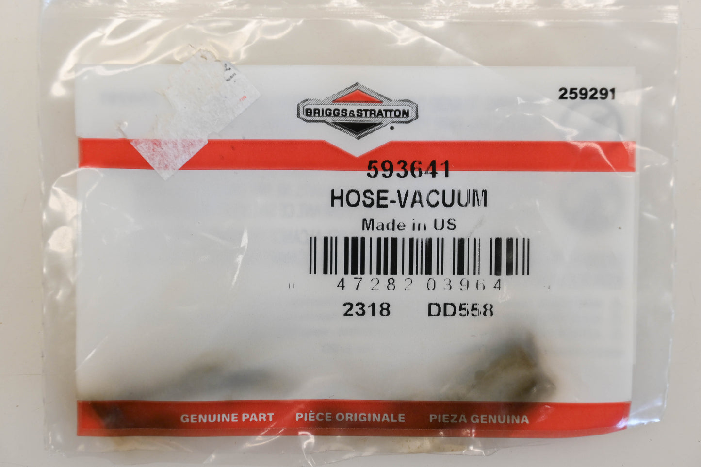 New OEM Briggs & Stratton 593641 Vacuum Hose NOS
