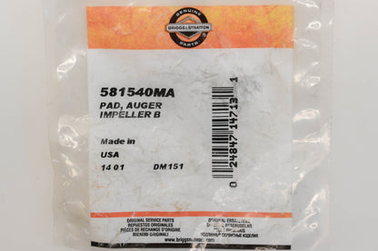 New OEM Briggs & Stratton 581540MA Auger Impeller Pad NOS