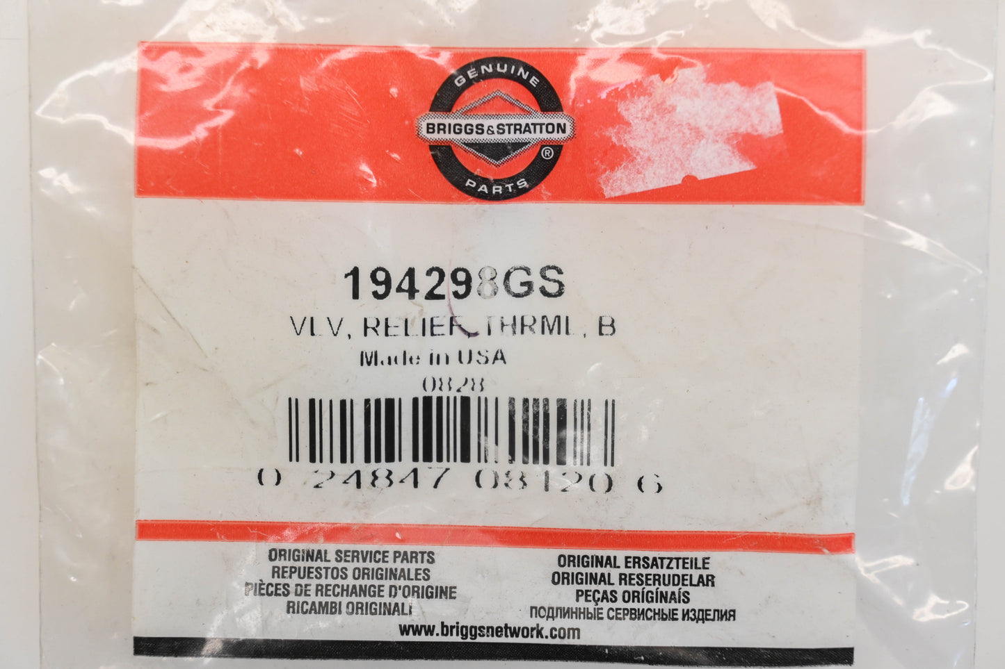 New OEM Briggs & Stratton 194298GS Thermal Relief Valve Kit NOS