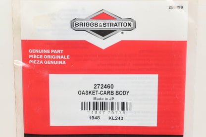New OEM Briggs & Stratton 272460 Carburetor Body Gasket NOS