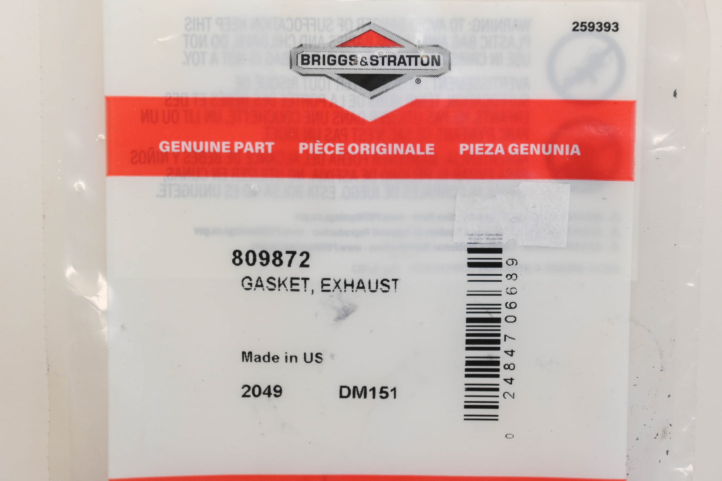 New OEM Briggs & Stratton 809872 Exhaust Gaskets Qty 2 NOS