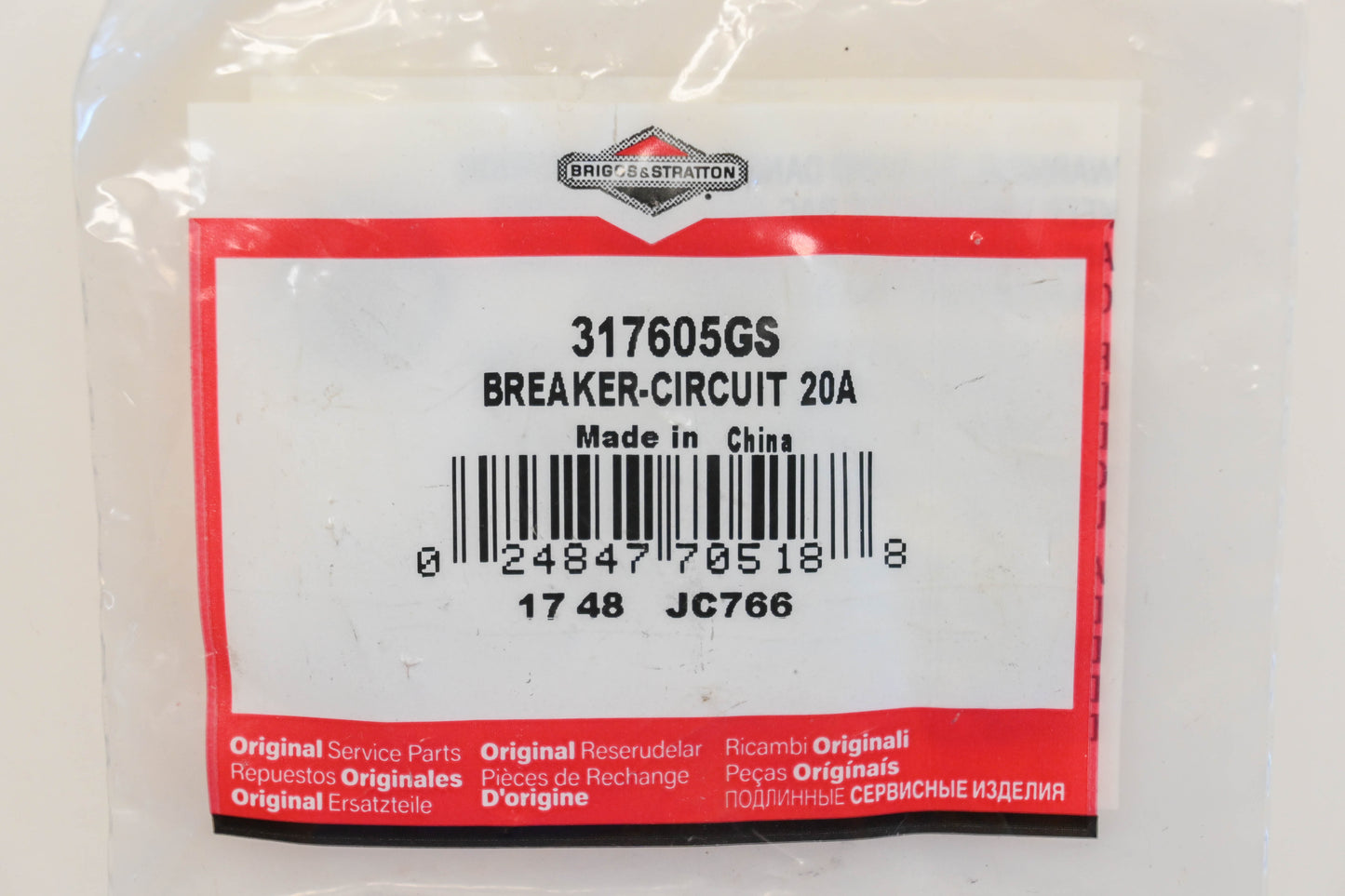 New OEM Briggs & Stratton 317605GS 20A Circuit Breaker NOS