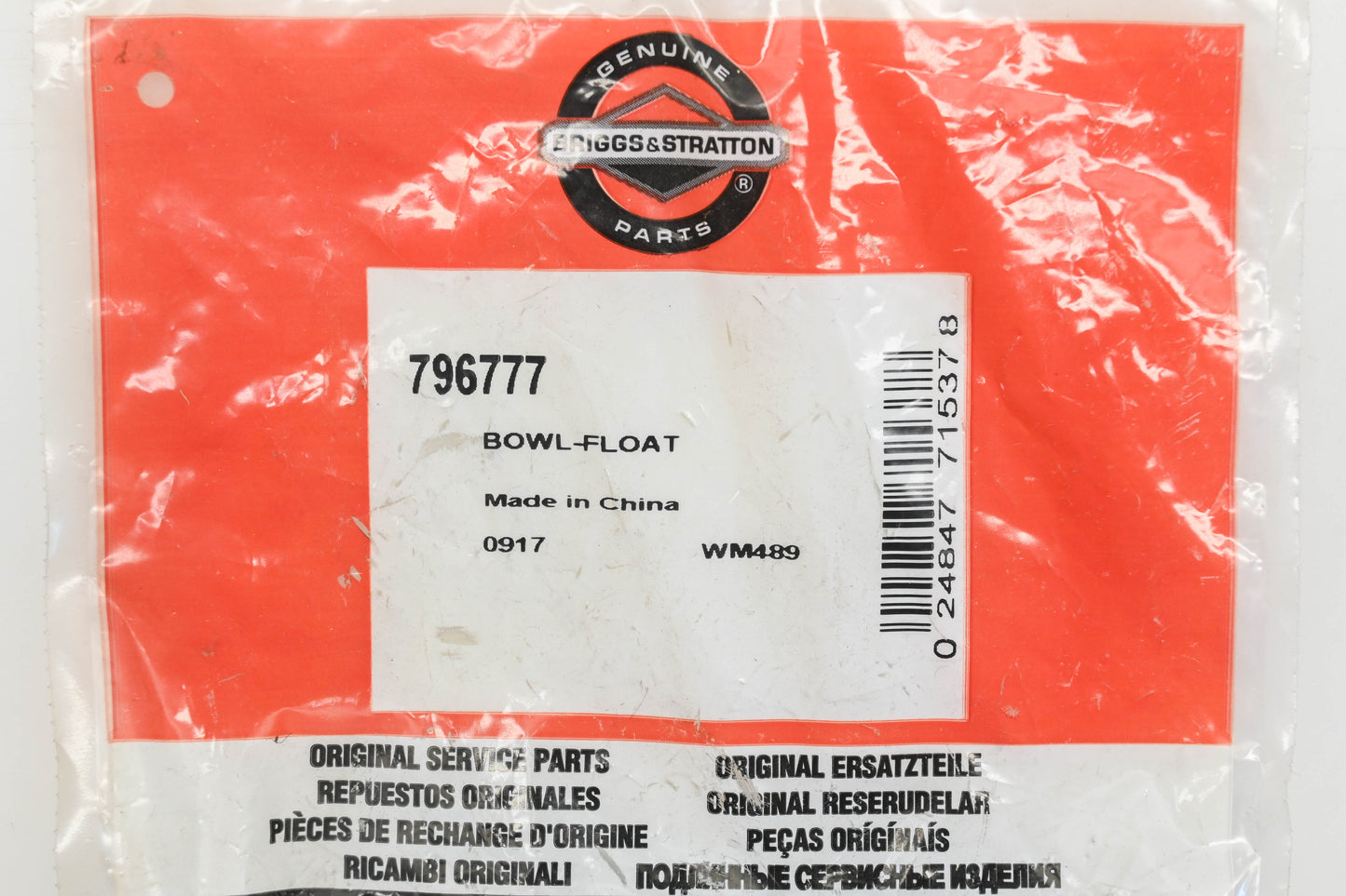 New OEM Briggs & Stratton 796777 Carburetor Float Bowl Kit NOS
