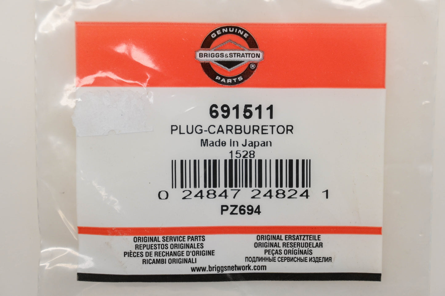 New OEM Briggs & Stratton 691511 Carburetor Plug Kit NOS