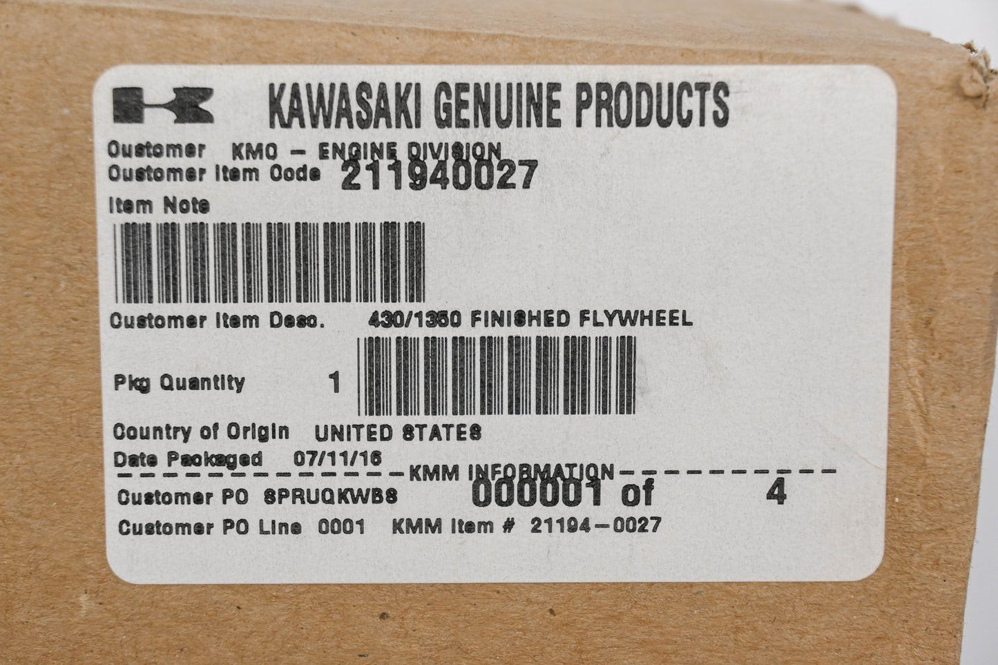 New OEM Kawasaki 21194-0027 Flywheel Kit NOS