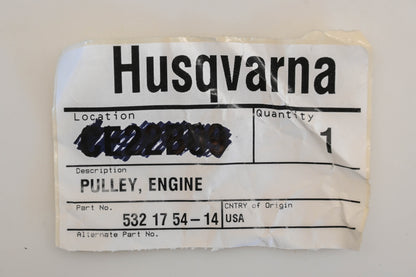 New OEM Husqvarna 532 17 54-14, 532175414 Engine Pulley NOS
