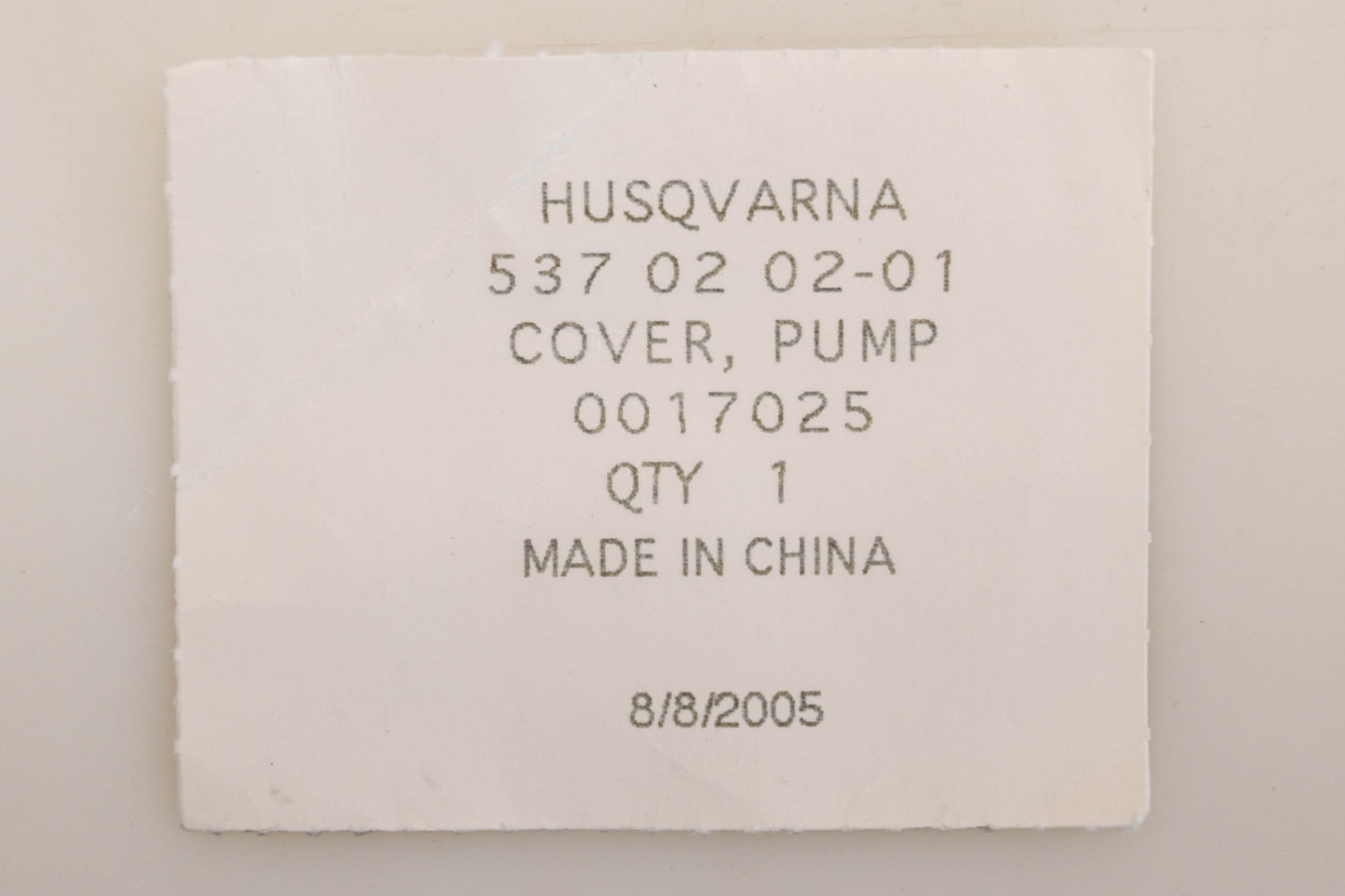 New OEM Husqvarna 537 02 02-01, 537020201 Pump Cover NOS