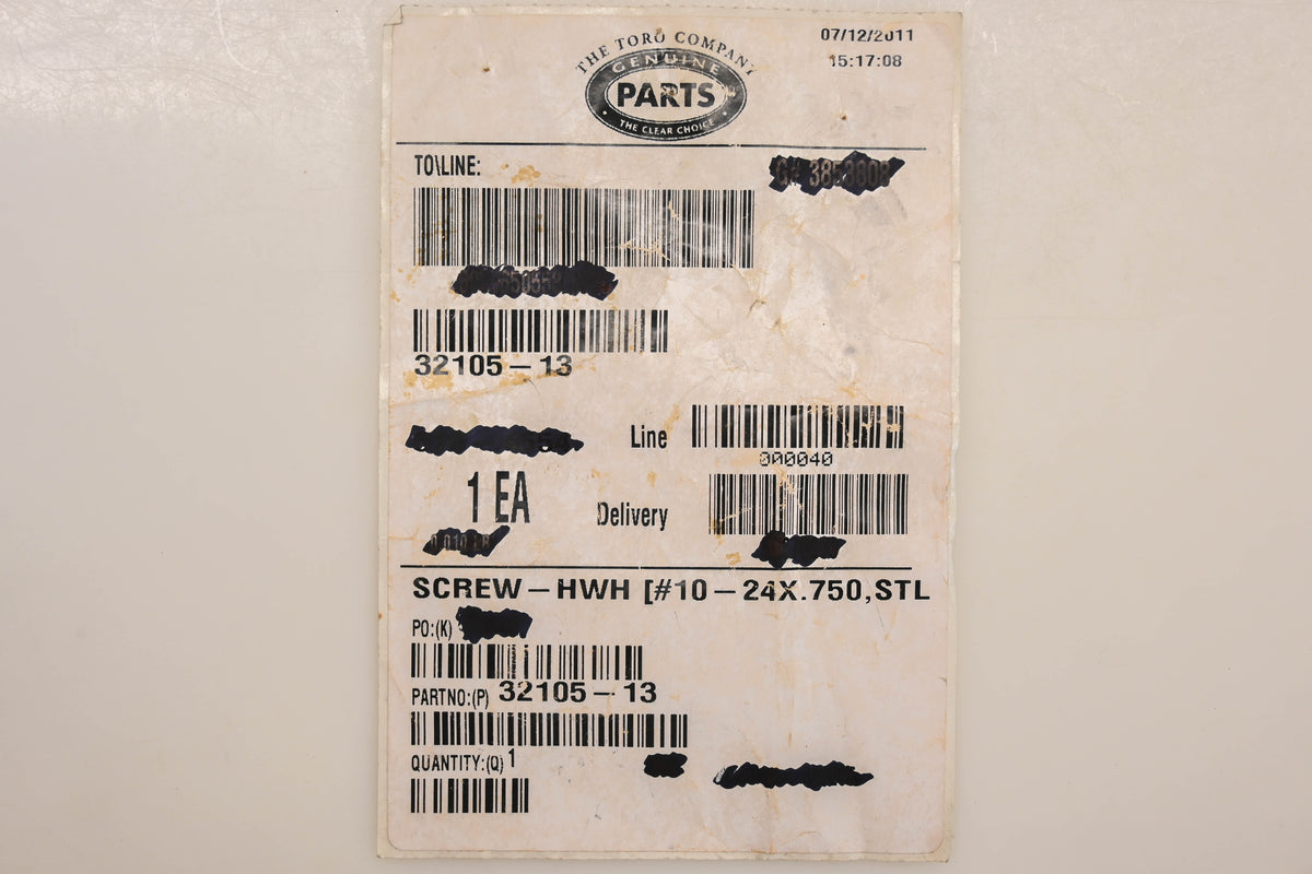 Toro 32105-13 10-24 x 3/4" Hex Washer Head Screw NOS