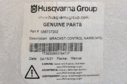 New OEM Husqvarna 586737202 Black Narrow Slot Control Bracket NOS