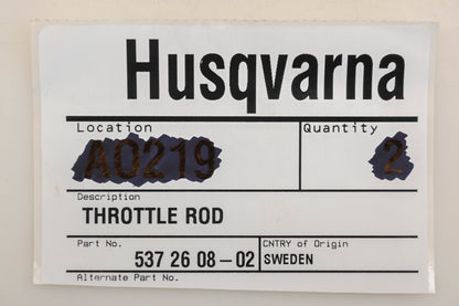 New OEM Husqvarna 537 26 08-02, 537260802 Throttle Rod NOS