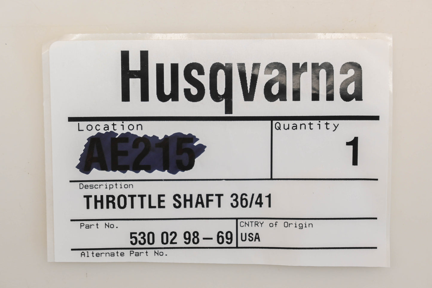 New OEM Husqvarna 530 02 98-69, 530029869 Throttle Shaft NOS