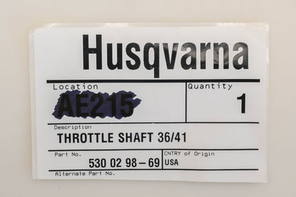 New OEM Husqvarna 530 02 98-69, 530029869 Throttle Shaft NOS
