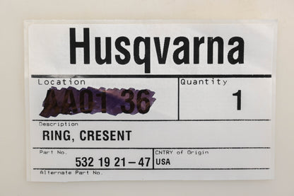 New OEM Husqvarna 532 19 21-47, 532192147 Cresent Ring NOS