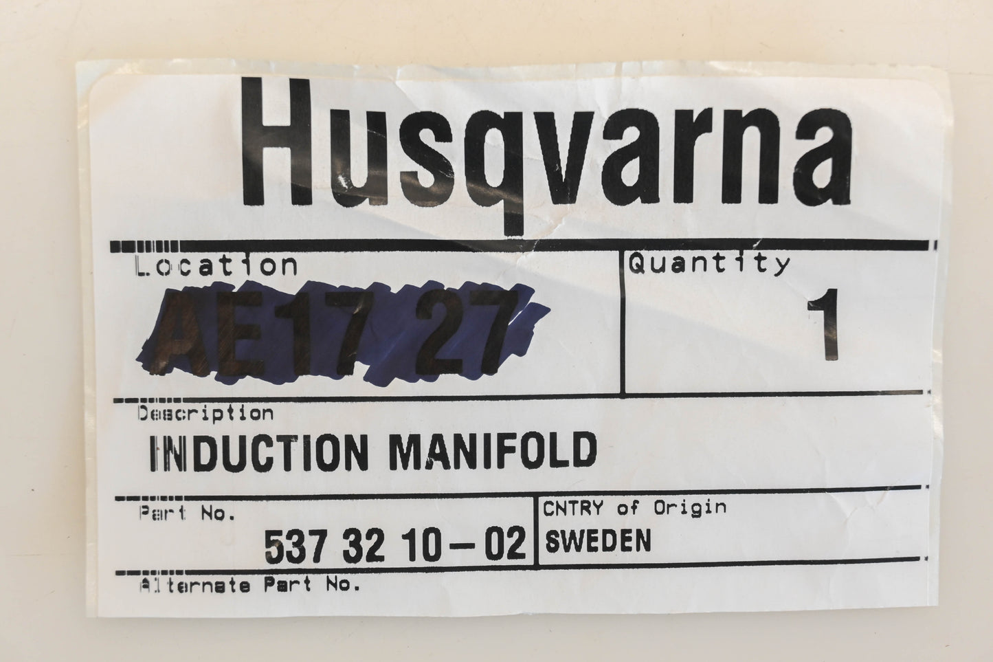 New OEM Husqvarna 537 32 10-02, 537321002 Intake Manifold NOS
