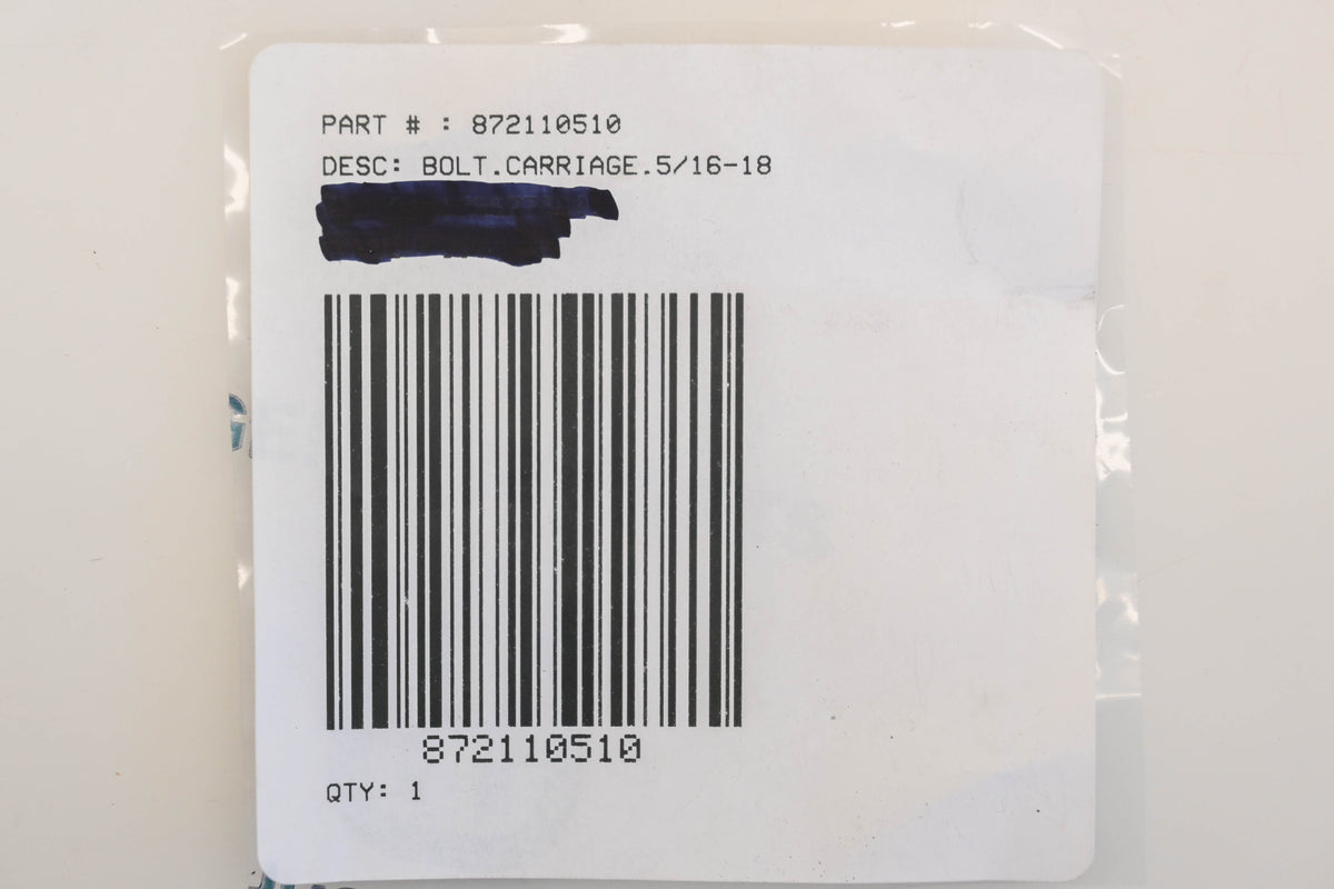 New OEM Husqvarna 872 11 05-10, 872110510 5/16"-18 x 1-1/4" Carriage Bolt NOS