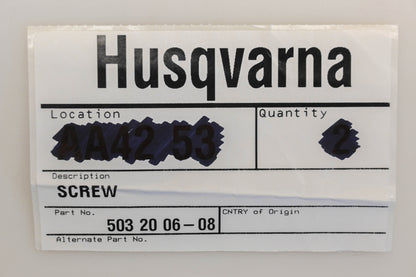 New OEM Husqvarna 503 20 06-08, 503200608 M5-0.8 x 8mm Screw NOS
