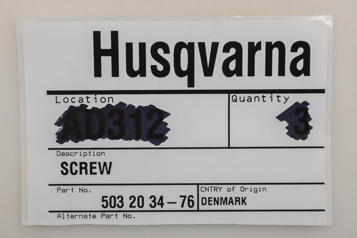 New OEM Husqvarna 503 20 34-76, 503203476 M5-0.8 x 30mm Screw NOS