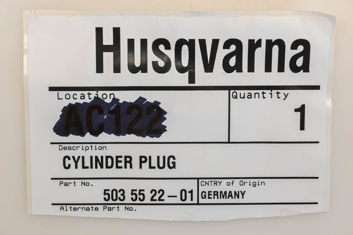 New OEM Husqvarna 503 55 22-01, 503552201 M10-1.0 x 10mm Cylinder Plug NOS