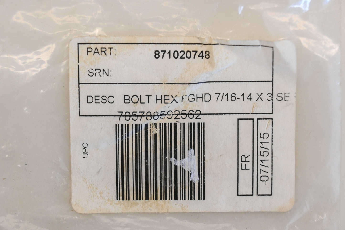 New OEM Husqvarna 871 02 07-48, 871020748 7/16"-14 x 2-15/16" Flanged Bolt NOS
