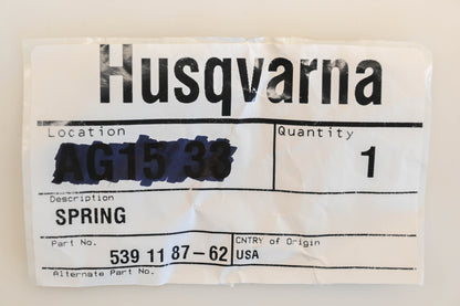 New OEM Husqvarna 539 11 87-62, 539118762 Spring NOS