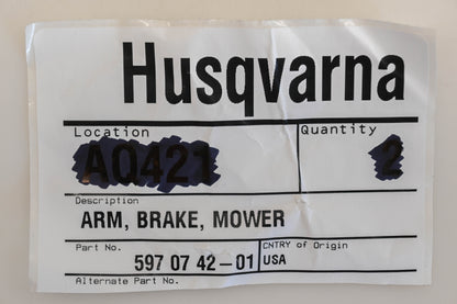 New OEM Husqvarna 597 07 42-01, 597074201 Blade Brake Arm NOS