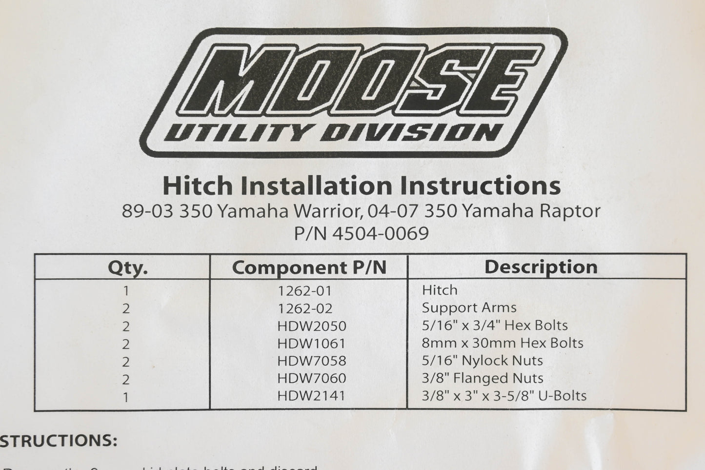Moose Utility 4504-0069 Ball Hitch Kit NOS
