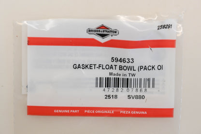 New OEM Briggs & Stratton 594633 Carburetor Float Bowl Gaskets Qty 5 NOS