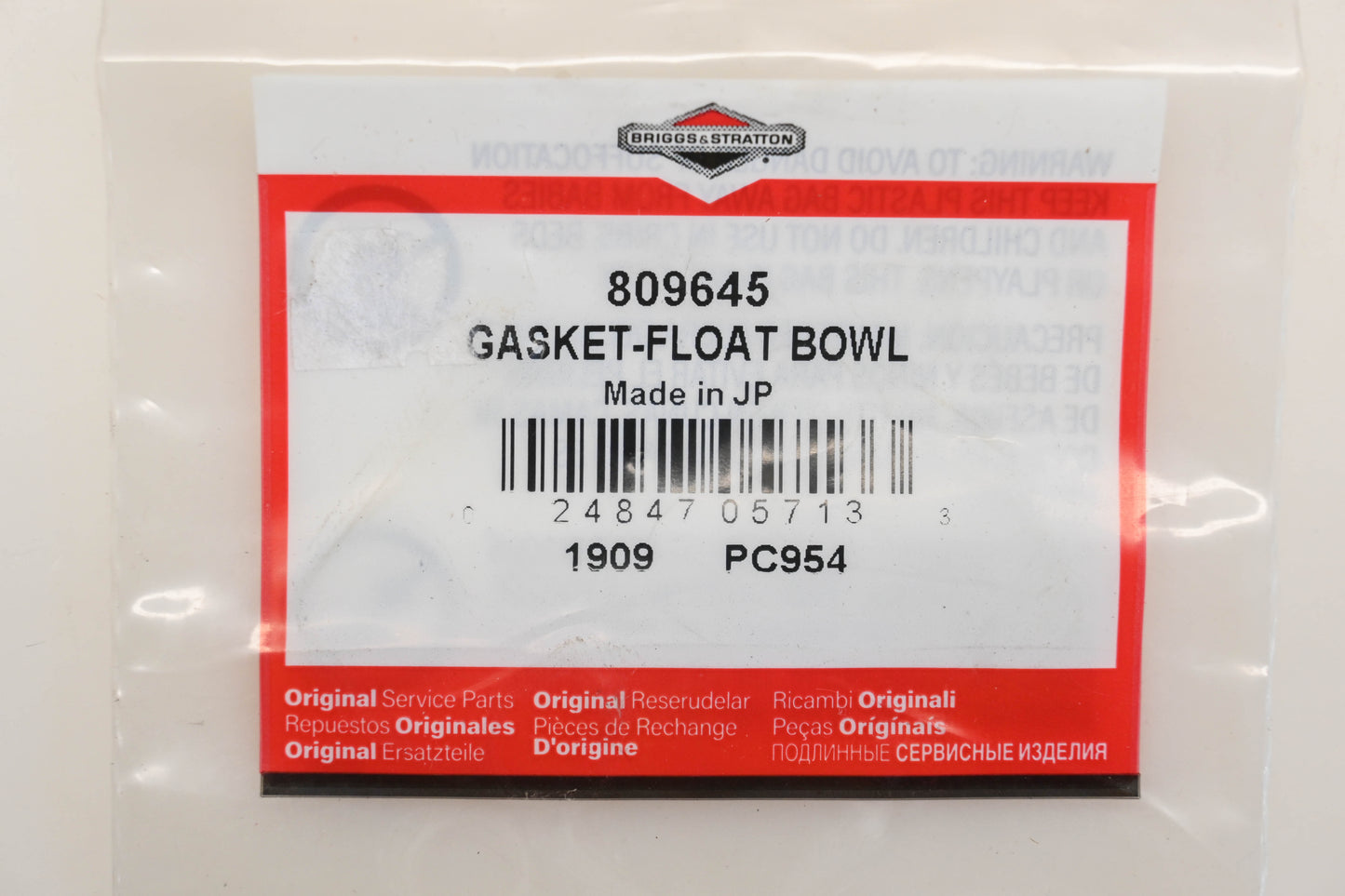 New OEM Briggs & Stratton 809645 Carburetor Float Bowl Gasket NOS