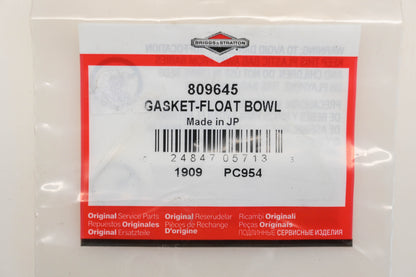 New OEM Briggs & Stratton 809645 Carburetor Float Bowl Gasket NOS