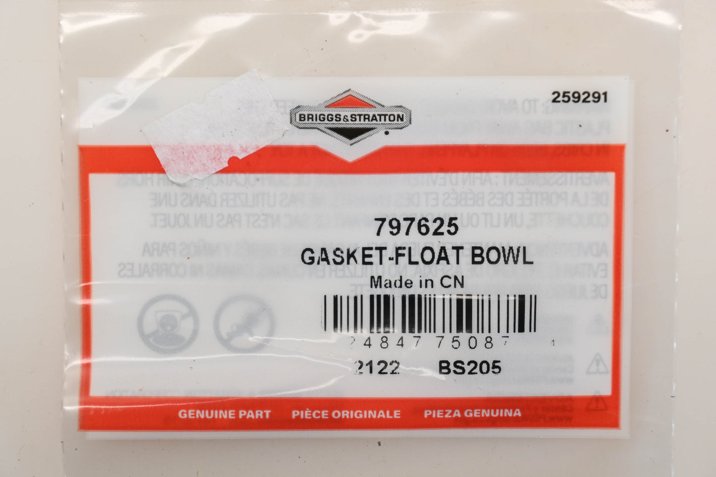 New OEM Briggs & Stratton 797625 Carburetor Float Bowl Gasket NOS