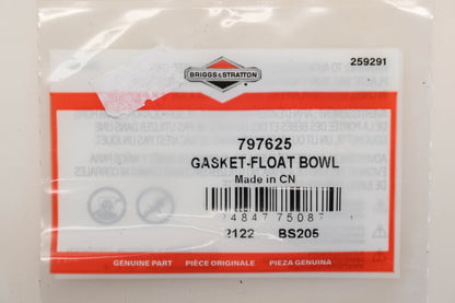 New OEM Briggs & Stratton 797625 Carburetor Float Bowl Gasket NOS