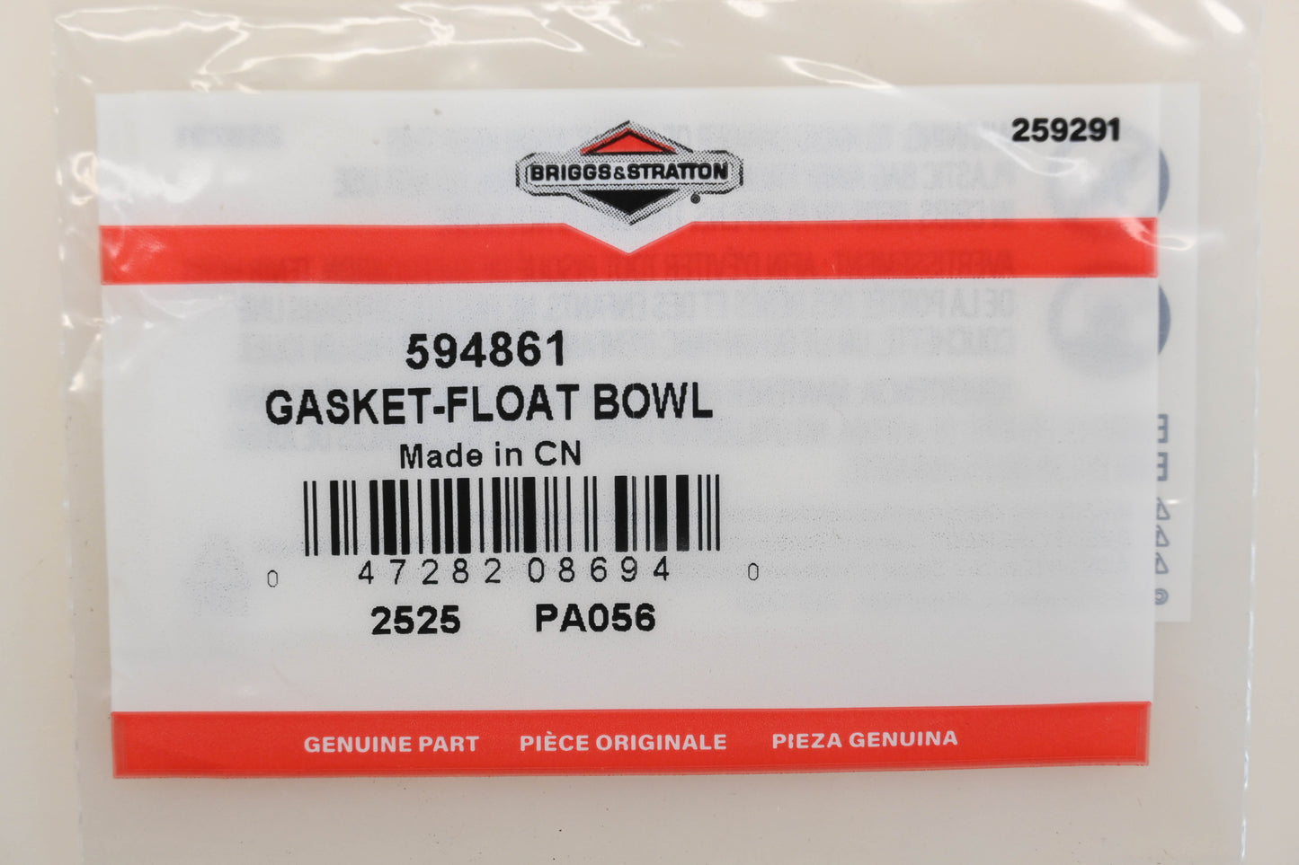 New OEM Briggs & Stratton 594861 Carburetor Float Bowl Gasket NOS