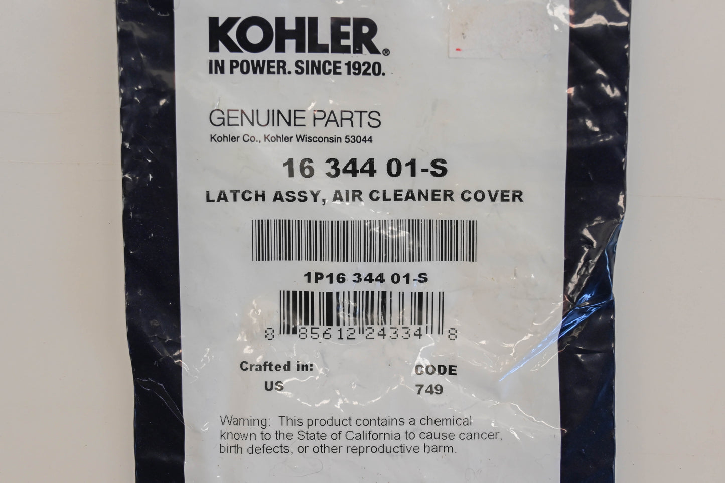 Kohler 16 344 01-S, 1634401S Air Cleaner Cover Latch Assembly NOS