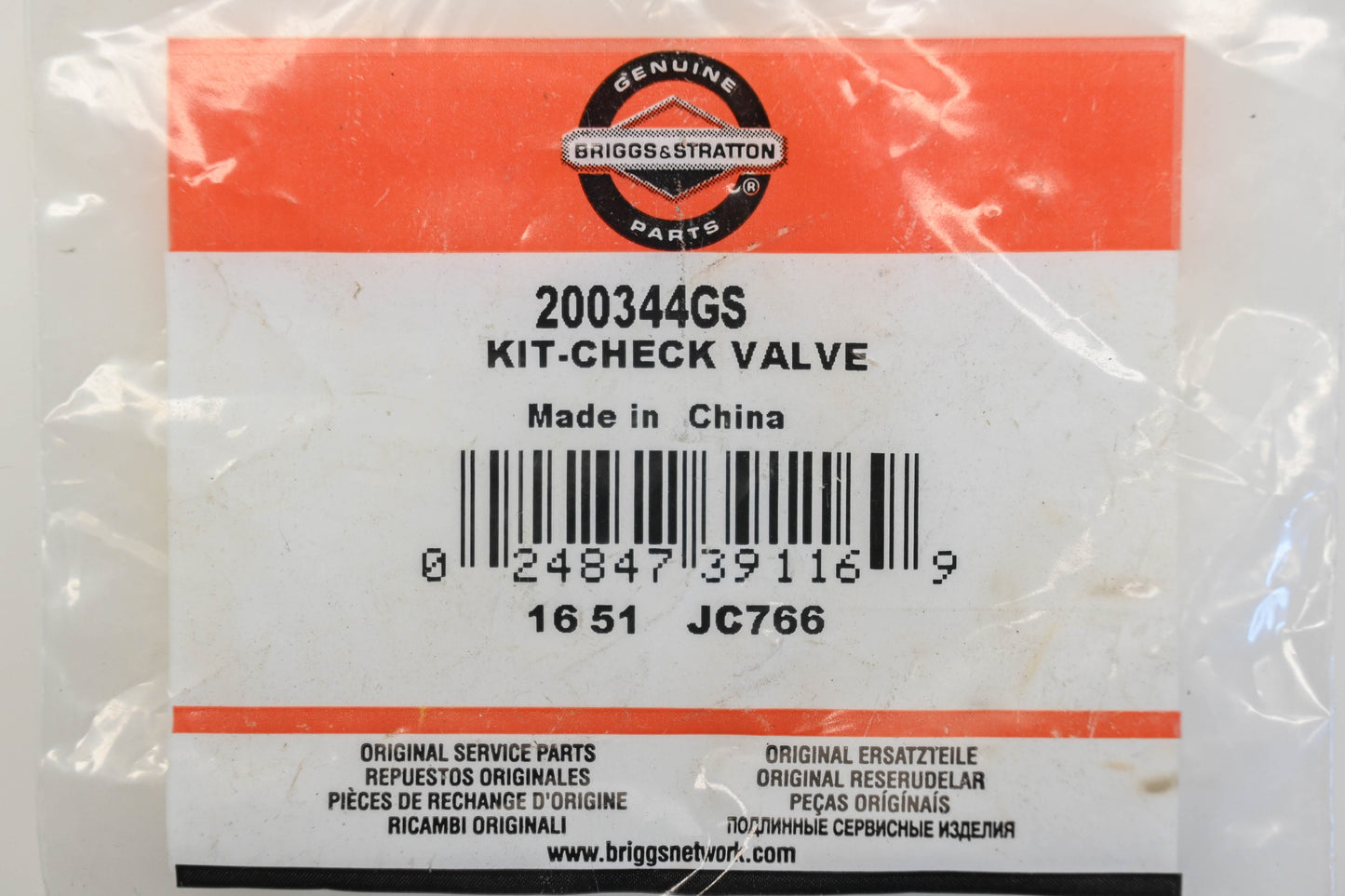 New OEM Briggs & Stratton 200344GS Check Valve Kit NOS