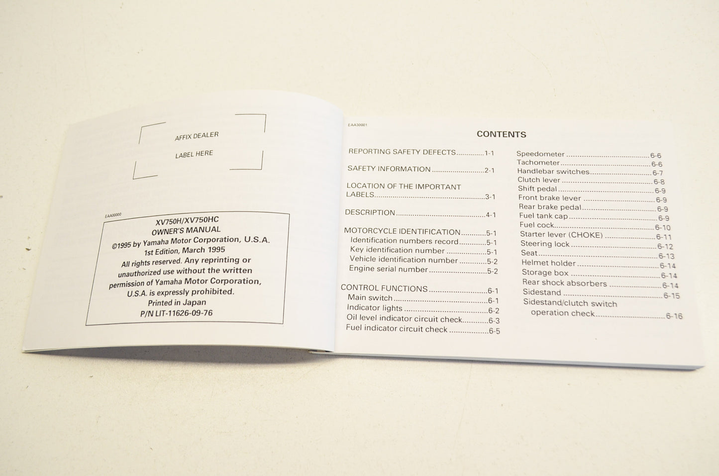 OEM Yamaha LIT-11626-09-76 XV750H/HC Owner's Manual NOS