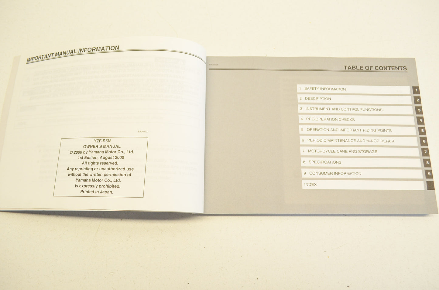 New OEM Yamaha YZF-R6N Owner's Manual NOS