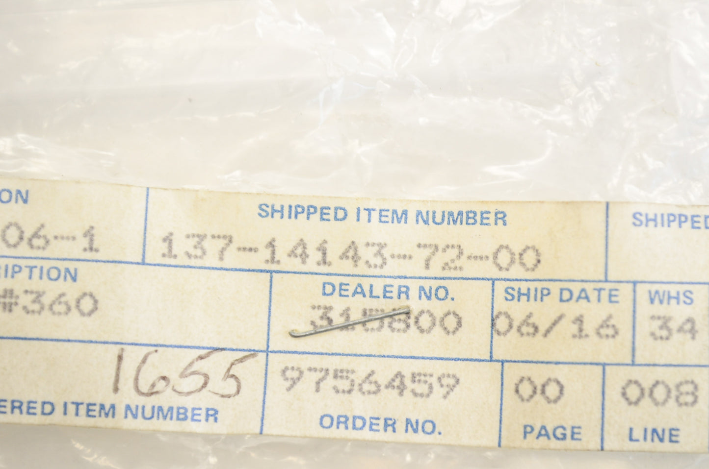 OEM Yamaha 137-14143-72-00 Main Jet #360 NOS