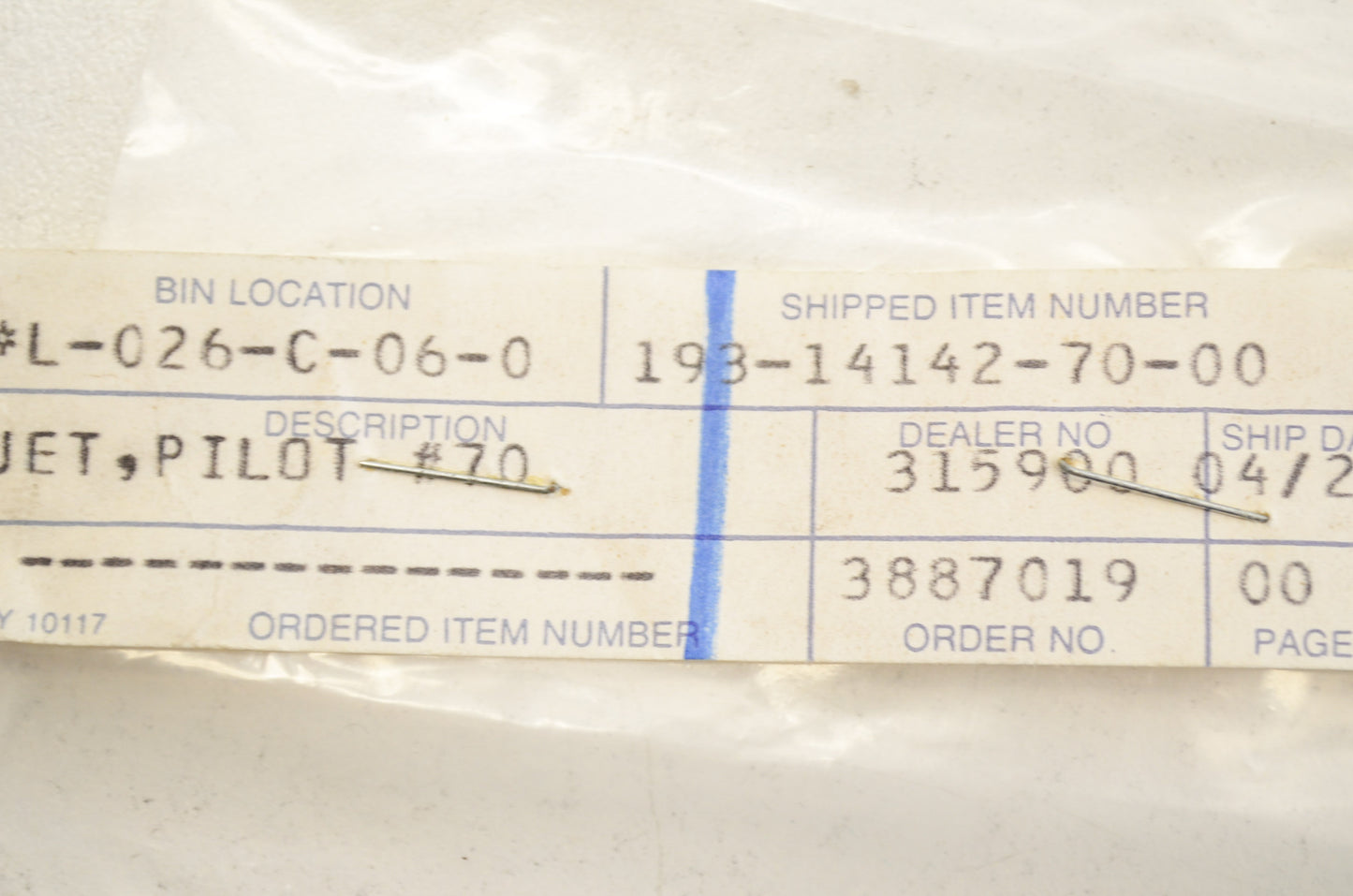 OEM Yamaha 193-14142-70-00 Pilot Jet #70 NOS