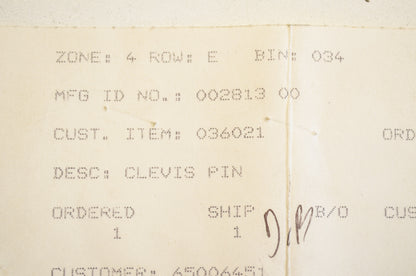 Gravely 002813, 036021 Clevis Pin NOS