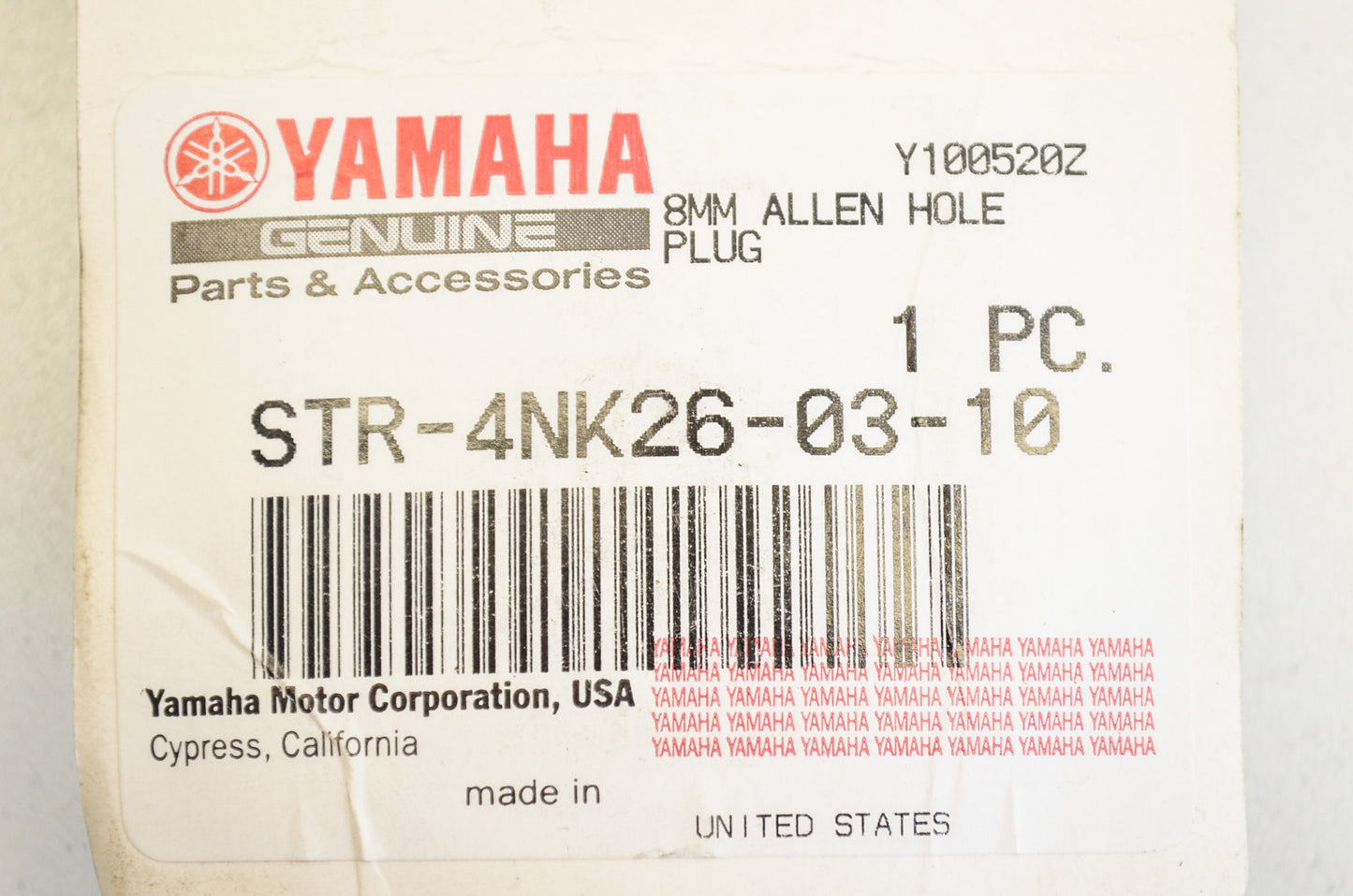 OEM Yamaha STR-4NK26-03-10 Allen Hole Plug 8mm Qty 10 NOS