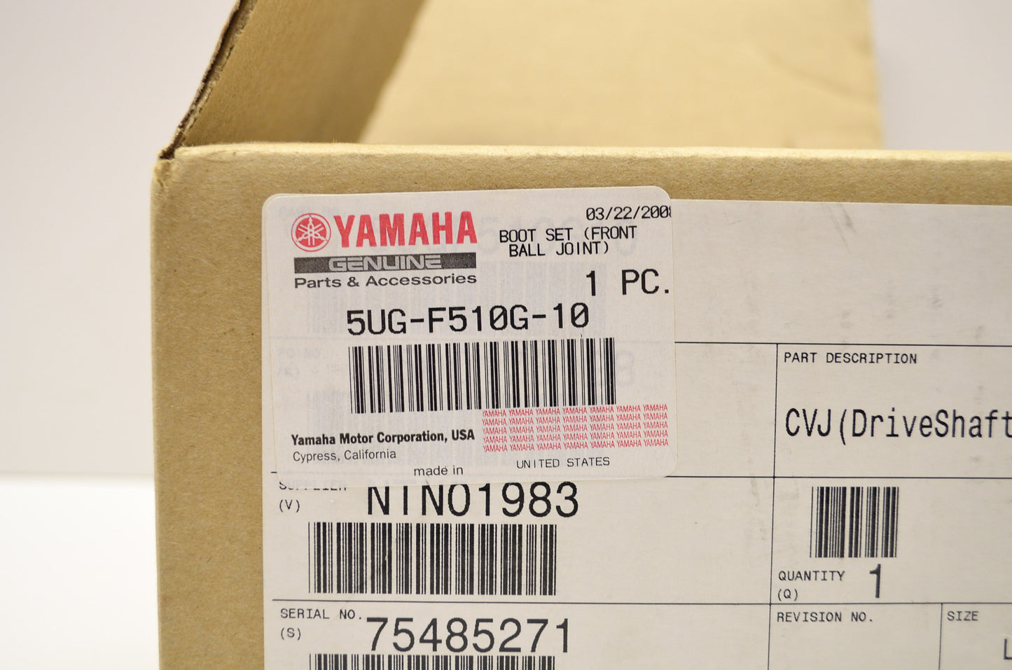 OEM Yamaha 5UG-F510G-10-00 Front Ball Boot Set NOS