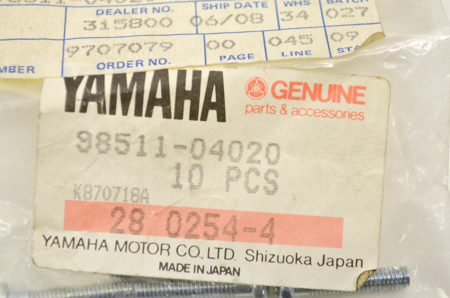 OEM Yamaha 98511-04020-00 Pan Head Screw Qty 4 NOS