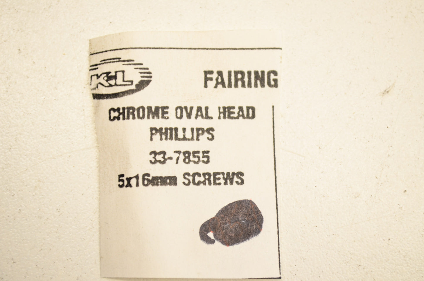 K&L 33-7855 Chrome Oval Head Phillips Screw 5x16mm NOS
