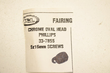 K&L 33-7855 Chrome Oval Head Phillips Screw 5x16mm NOS
