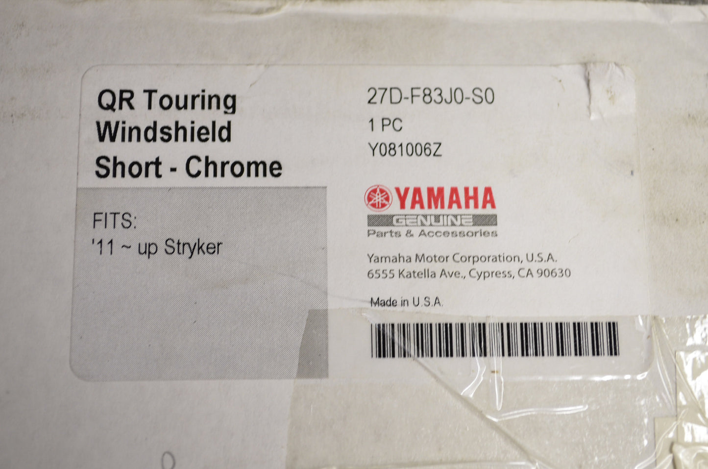 NEW OEM Yamaha QR Touring Windshield Short Chrome '11 Stryker NOS